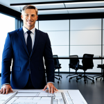 **

"A fully clothed architect wearing a professional, stylish blazer and trousers, standing in a brightly lit, modern architectural office with blueprints spread across a large table, safe for work, appropriate content, perfect anatomy, correct proportions, natural pose, well-formed hands, proper finger count, natural body proportions, professional, modest, family-friendly, high quality render, detailed background."

**