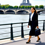 Businesswoman in Paris**

"A professional businesswoman, early 30s, wearing a chic, modest business suit (skirt suit or pantsuit is fine), walking along the Seine River in Paris, France. The Eiffel Tower is visible in the background. She is carrying a stylish briefcase. Fully clothed, appropriate attire, safe for work, perfect anatomy, natural proportions, professional photography, high quality, family-friendly, modest."

**