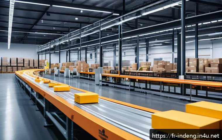 산업공학과 재고 관리 최적화 - A modern warehouse interior showcasing advanced automation: sleek robots efficiently sorting and pre...