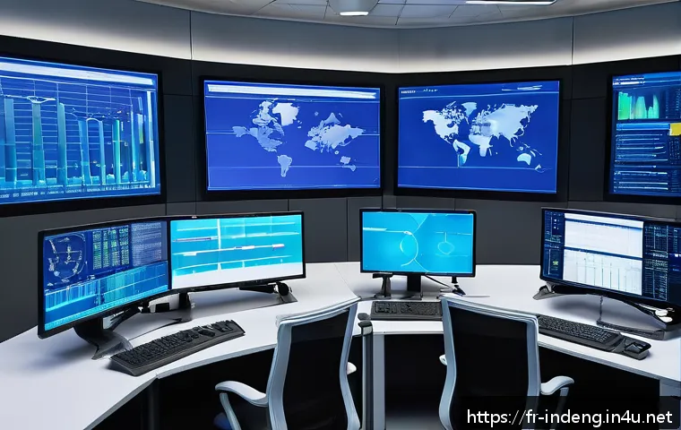 산업공학에서의 리스크 관리 - A modern industrial control room with large digital screens displaying real-time simulation data of ...